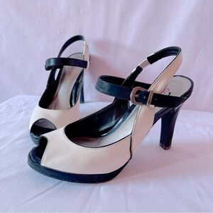 Connie Dotty Ivory & Black Open Toe Heels 🖤✨🔲